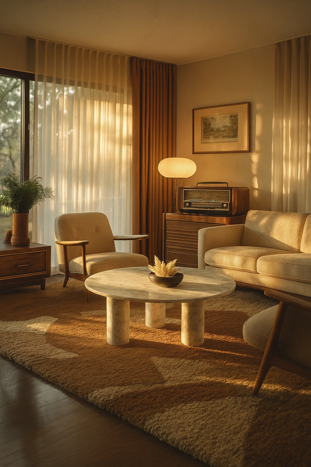 Warm Variegated Marble Pillar Coffee Table