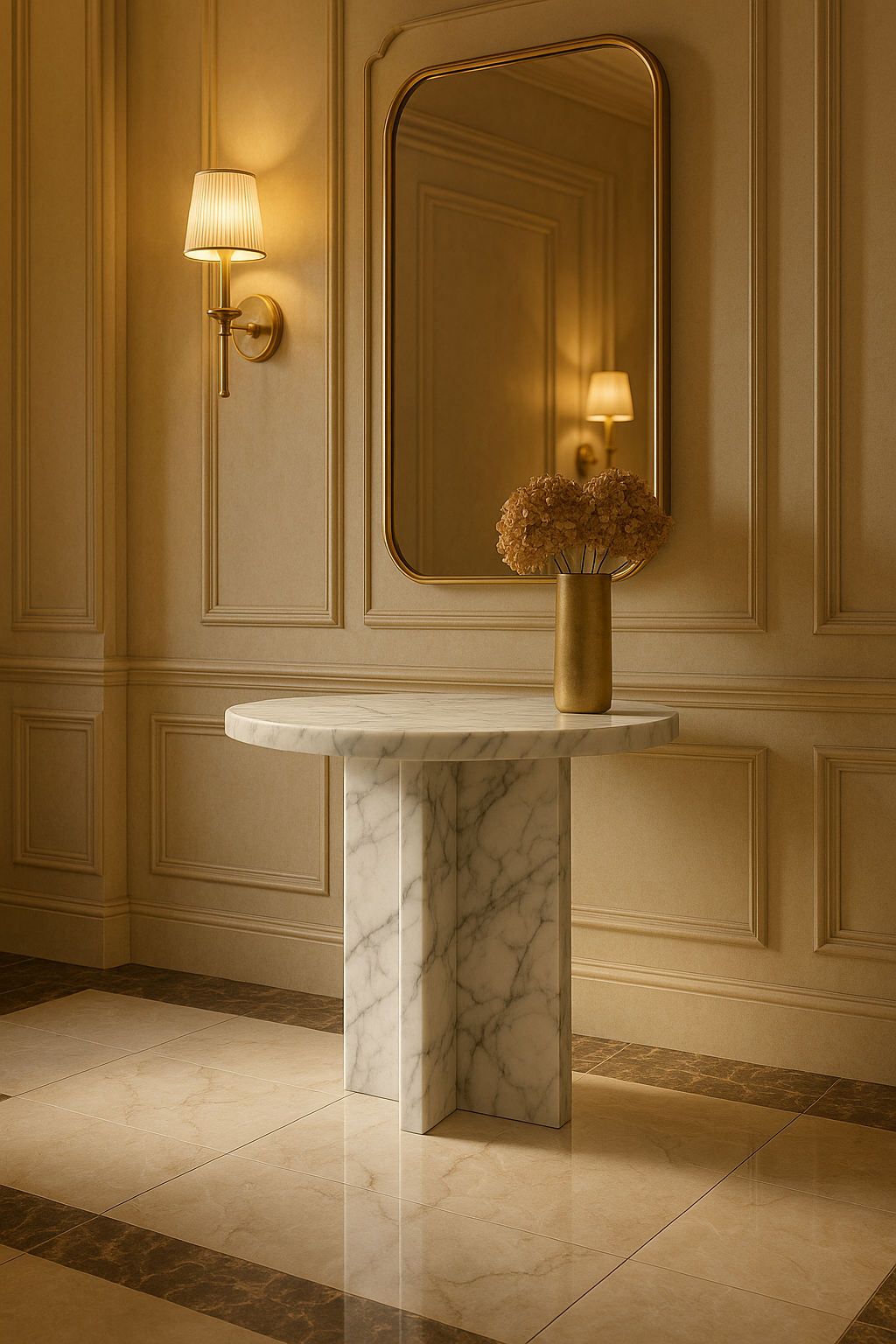 White Marble Clover Pedestal Side Table