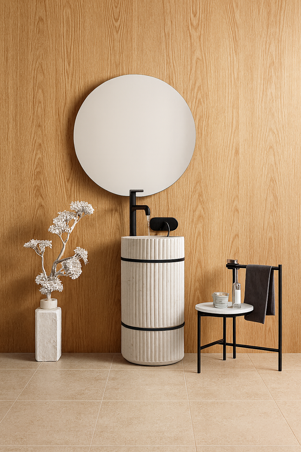 White Marble Fluted Pedestal Basin