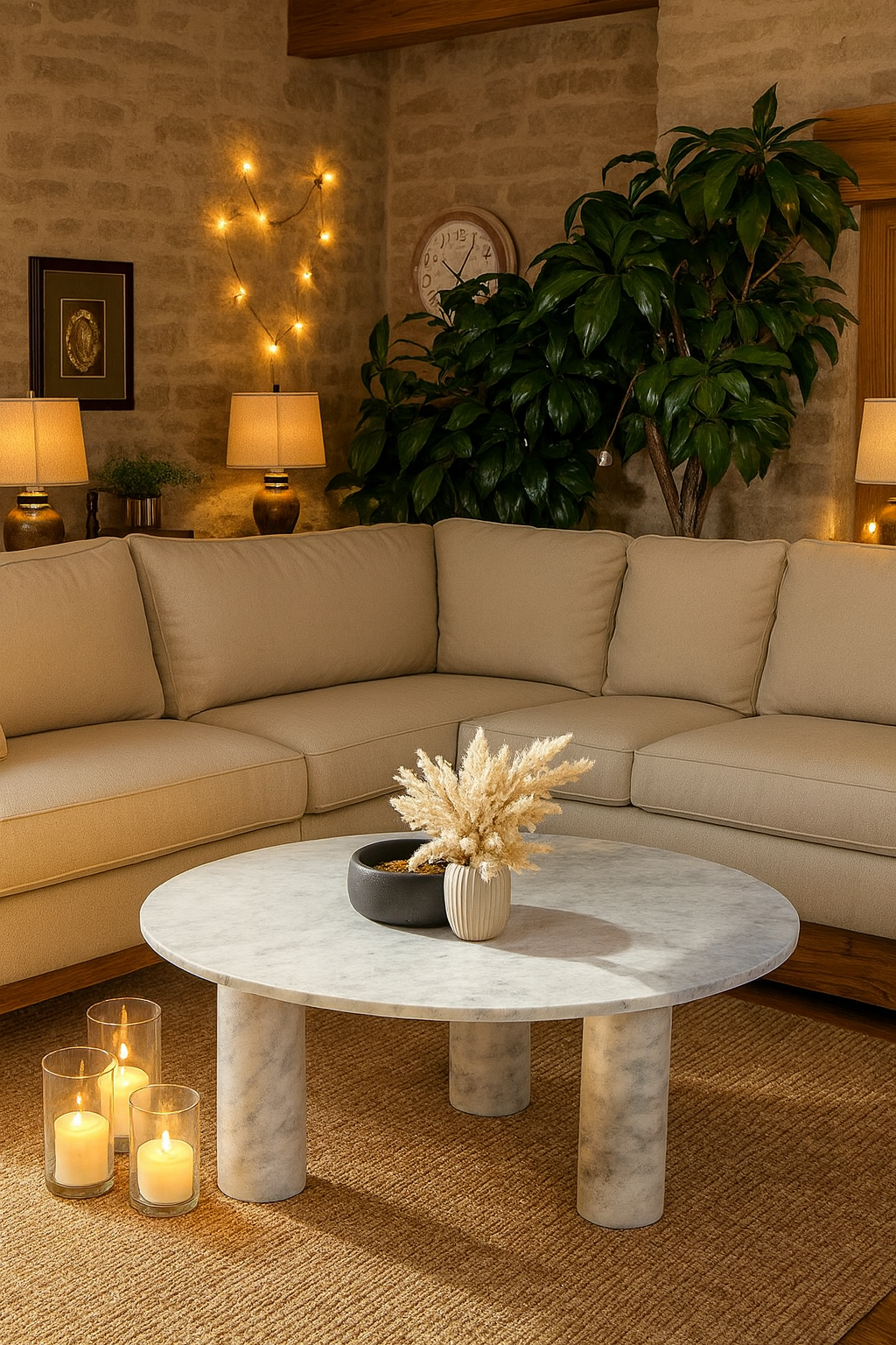 Warm Variegated Marble Pillar Coffee Table