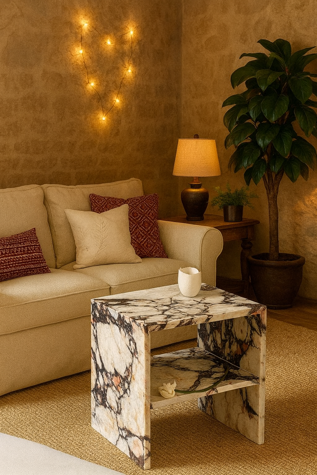 Bold Russet Veined Marble Cube Side Table