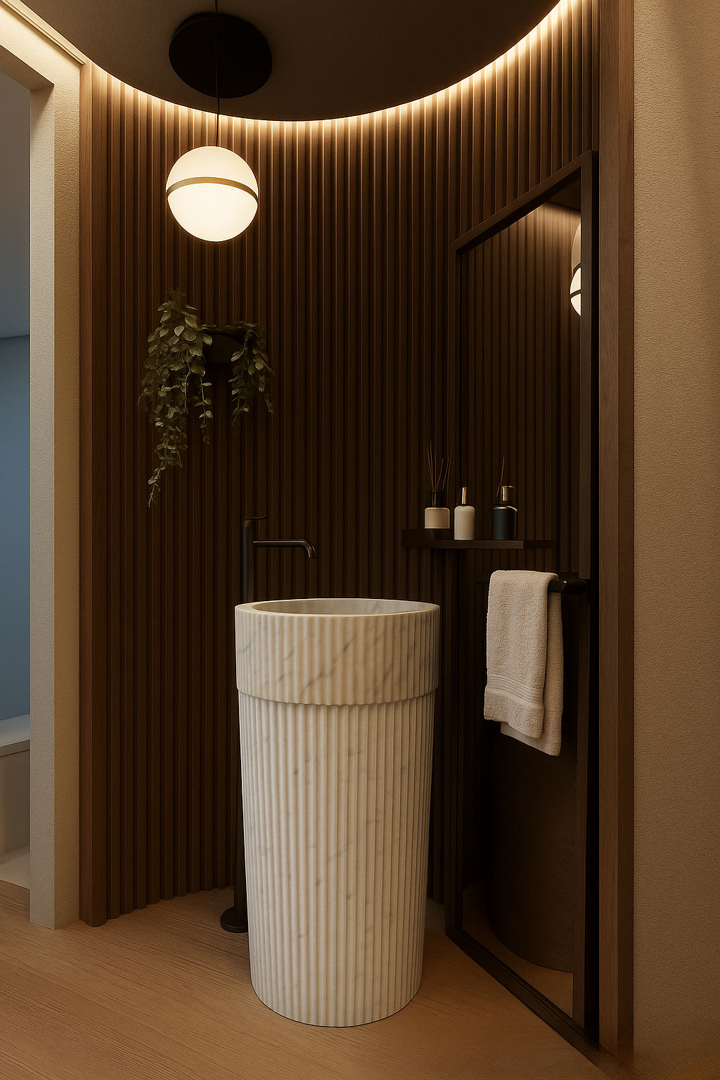 White Marble Fluted Pedestal Basin