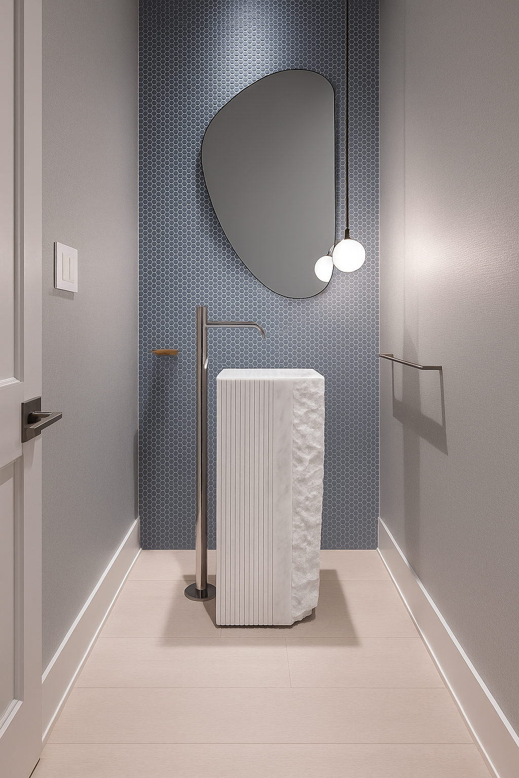 Sculpted Minimalism: White Marble Pedestal Wash Basin