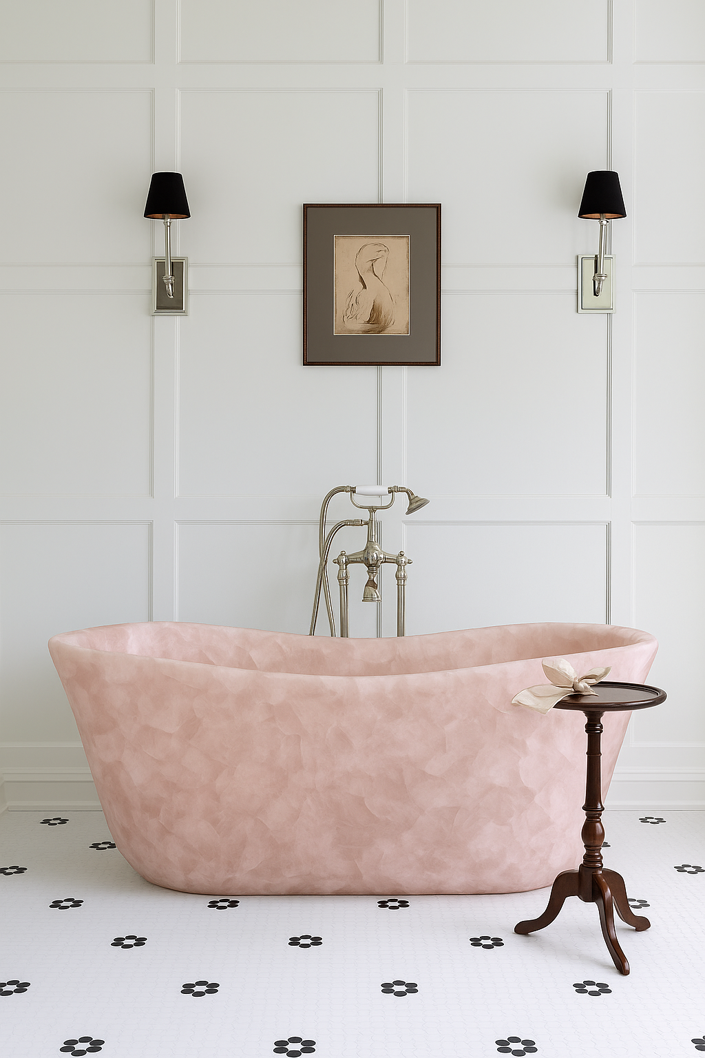 Blush Pink Stone Freestanding Bathtub