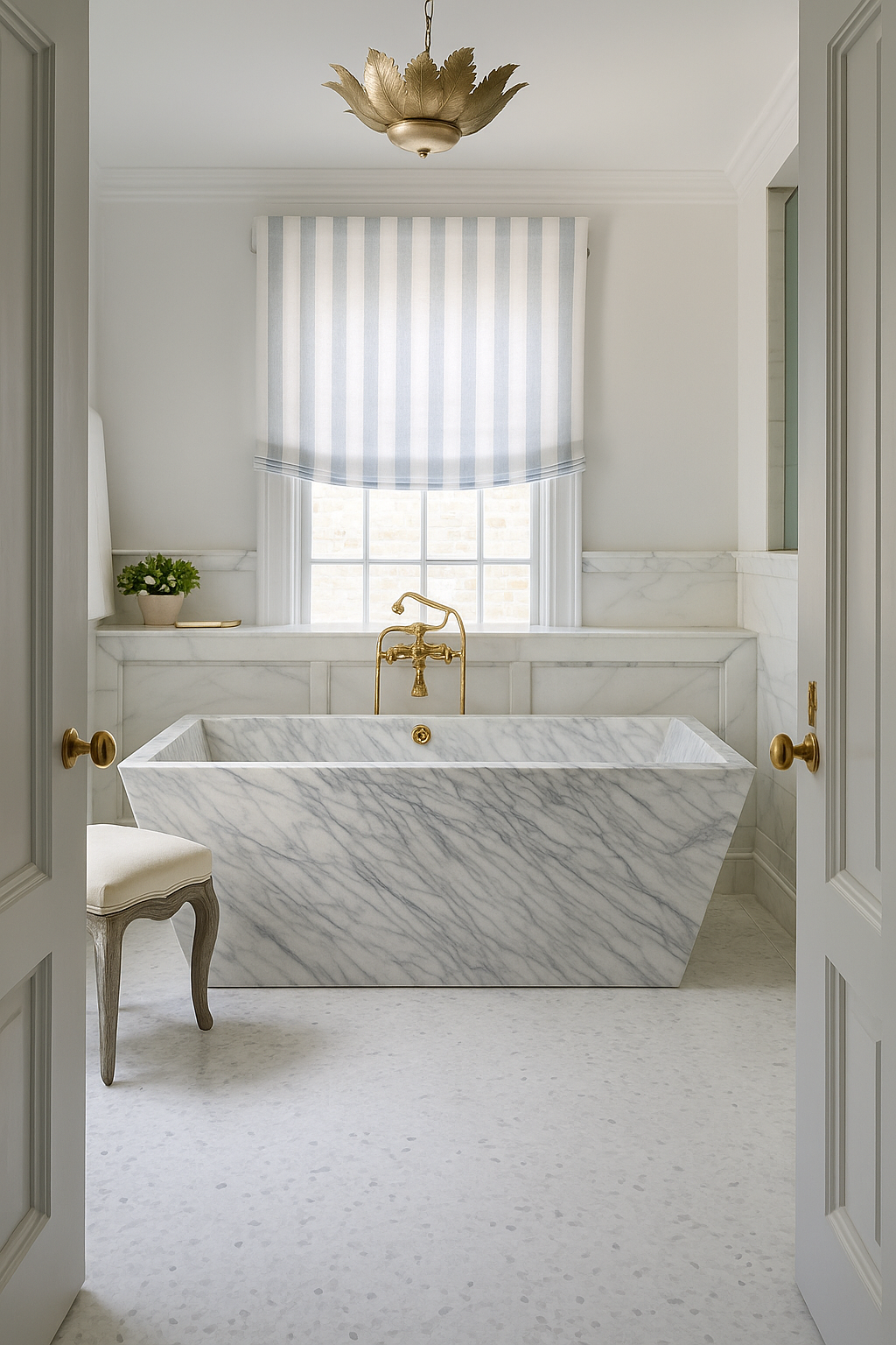 Rectangular White Marble Soaking Bathtub