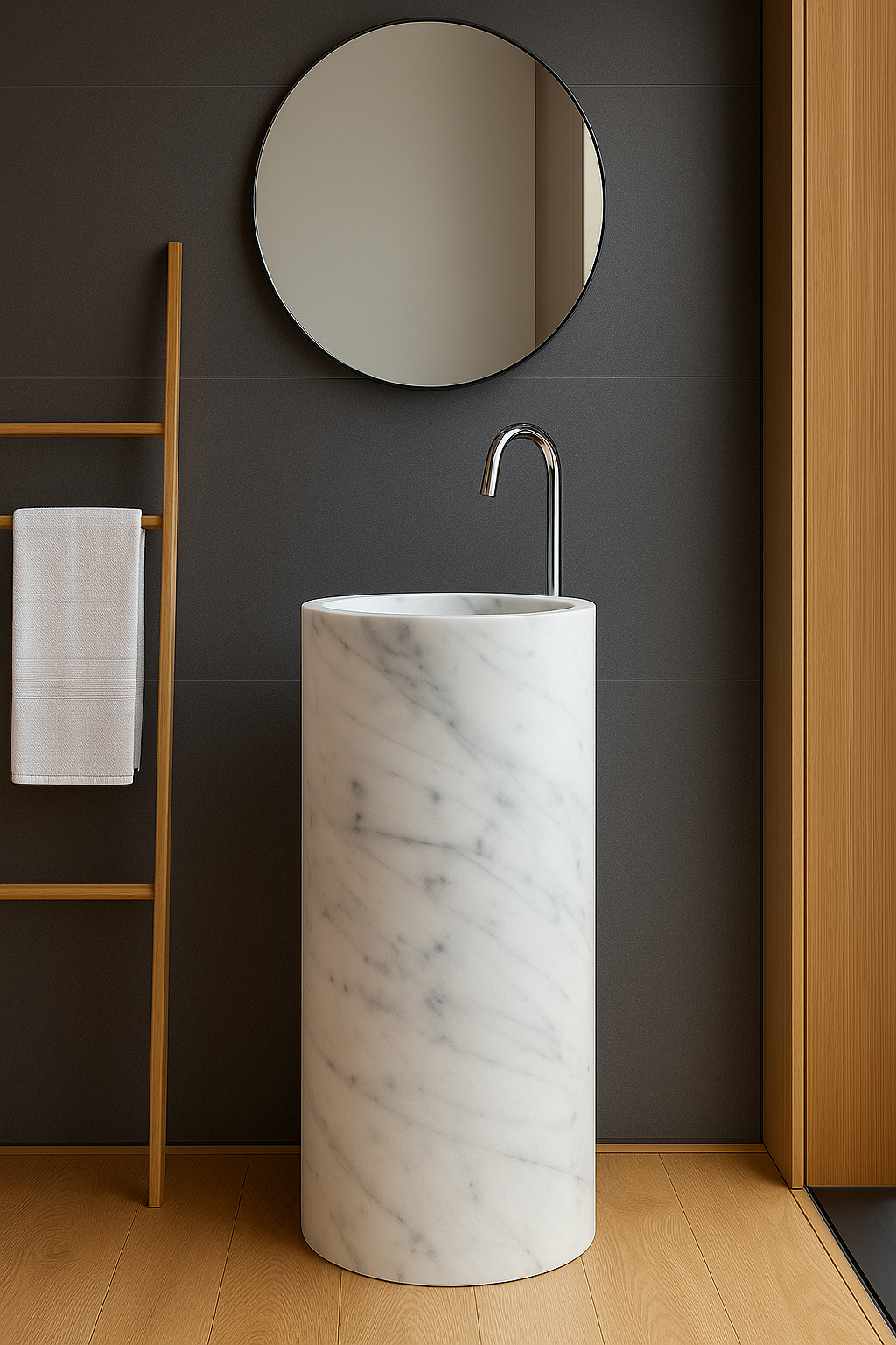 Tapered Minimalist Marble Pedestal Basin