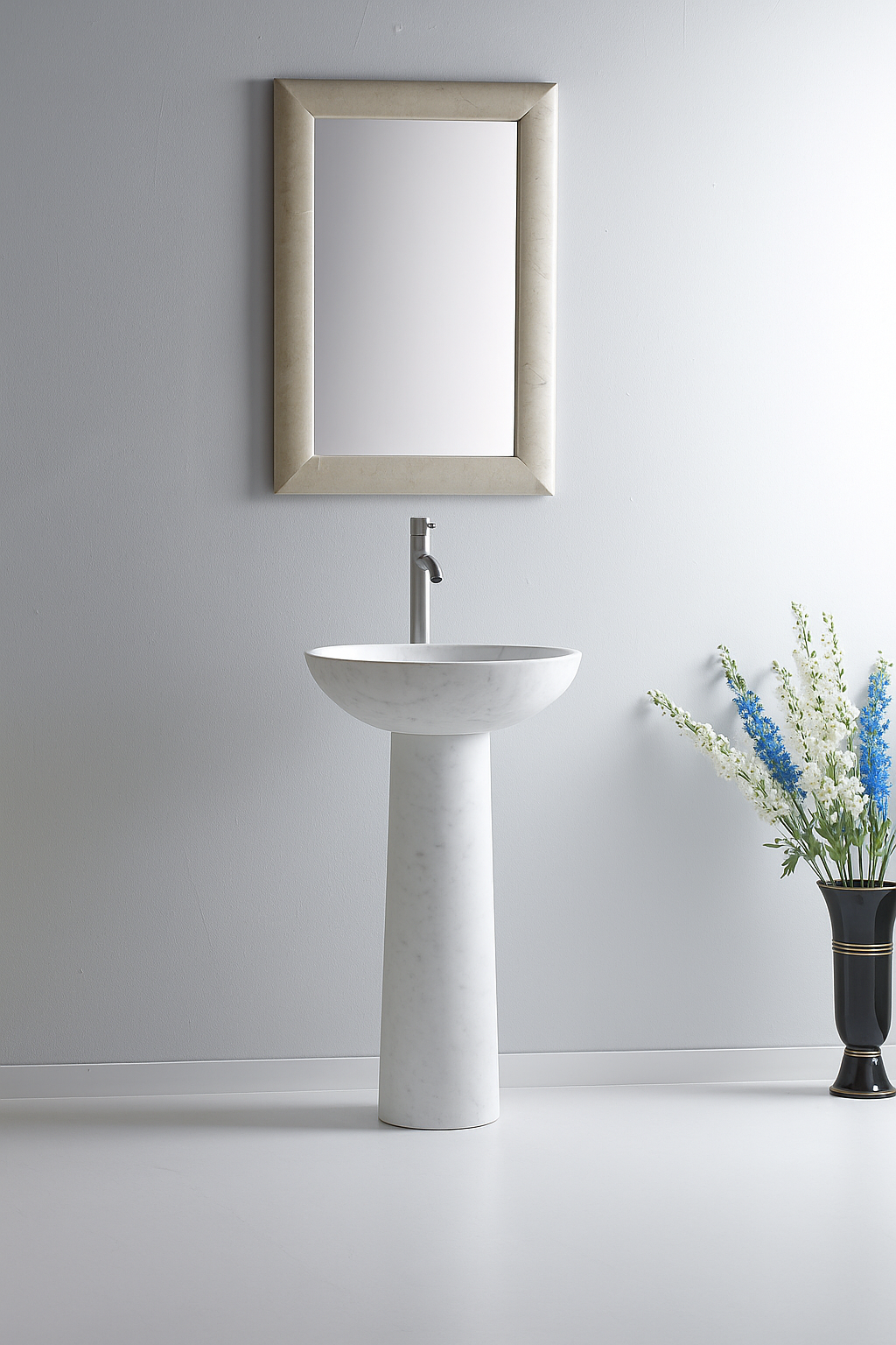 Minimalist White Marble Pedestal Basin