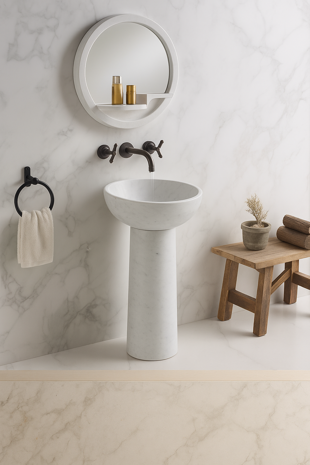 Minimalist White Marble Pedestal Basin