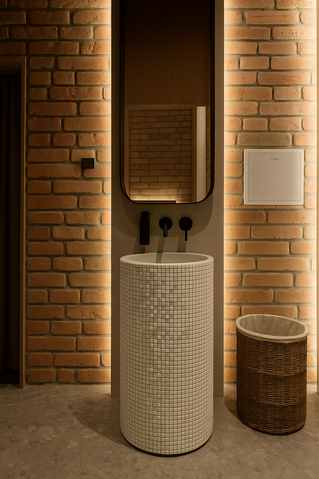 Pixelated Artistry: Mosaic Marble Pedestal Basin