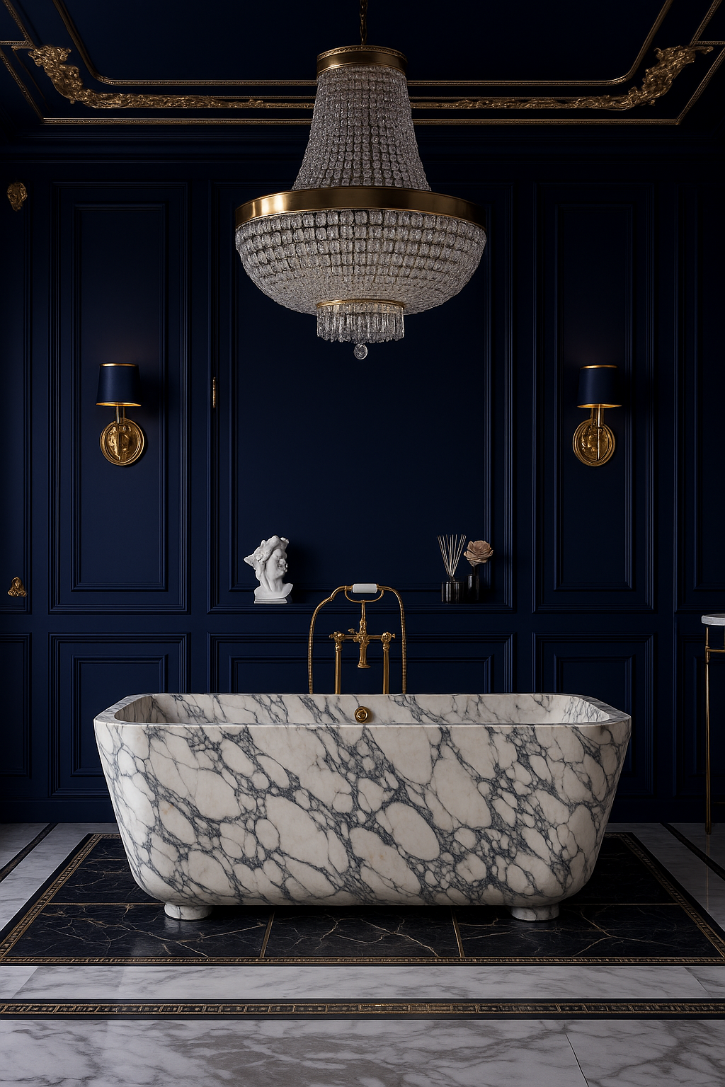 Opulent Grey Veined Marble Bathtub