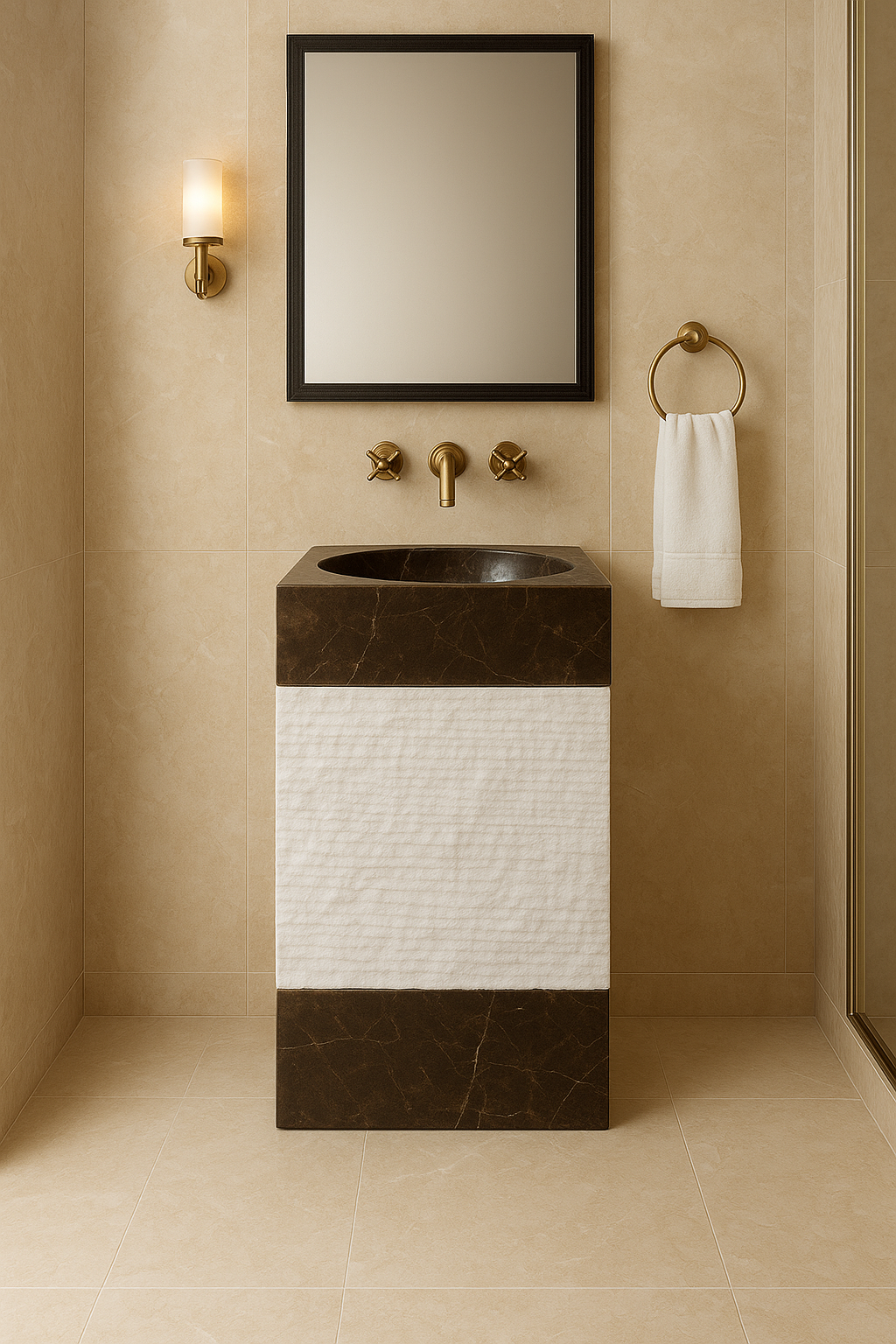 Two-Tone Rectangular Marble Pedestal Basin