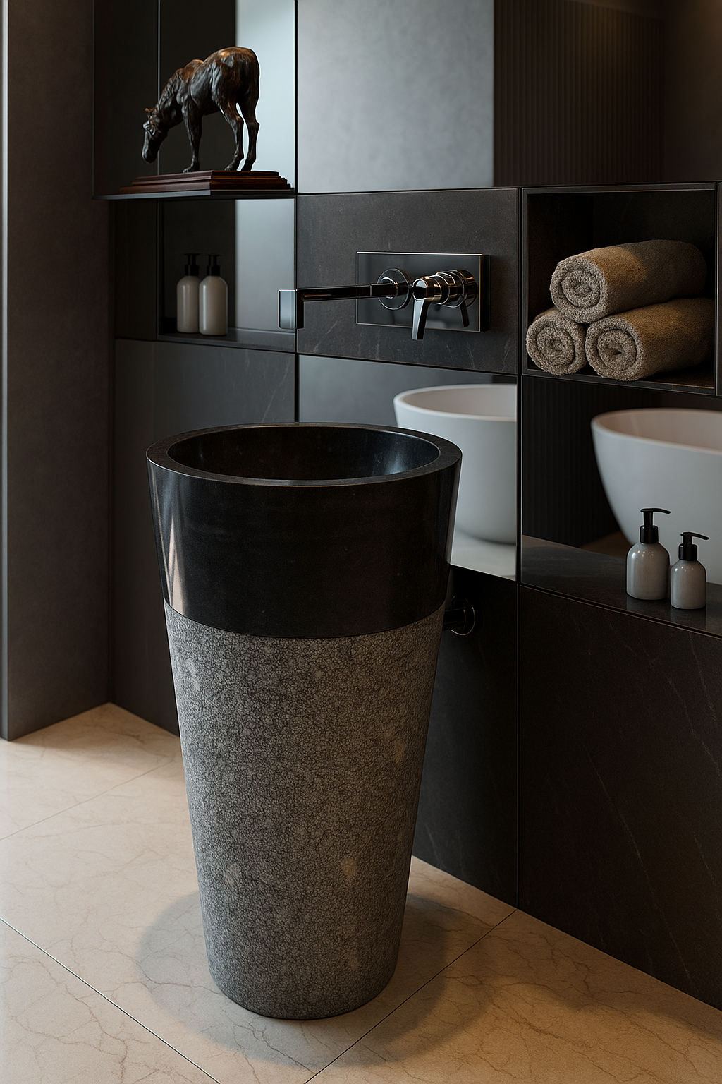 Modern Two-Tone Stone Pedestal Basin