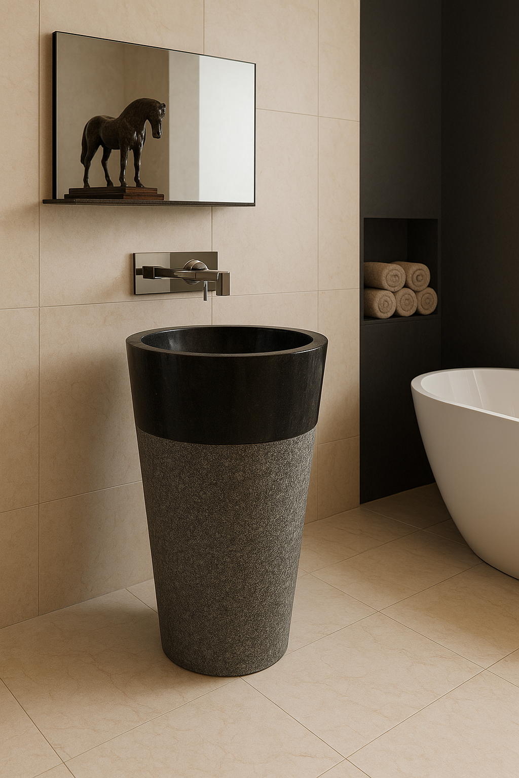 Modern Two-Tone Stone Pedestal Basin