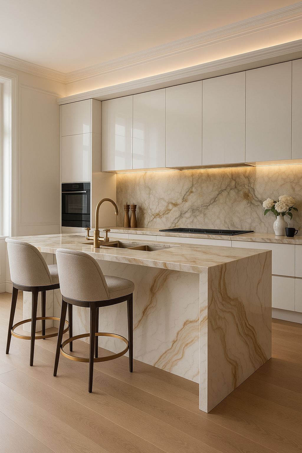 Cream Vein Marble Kitchen Countertop