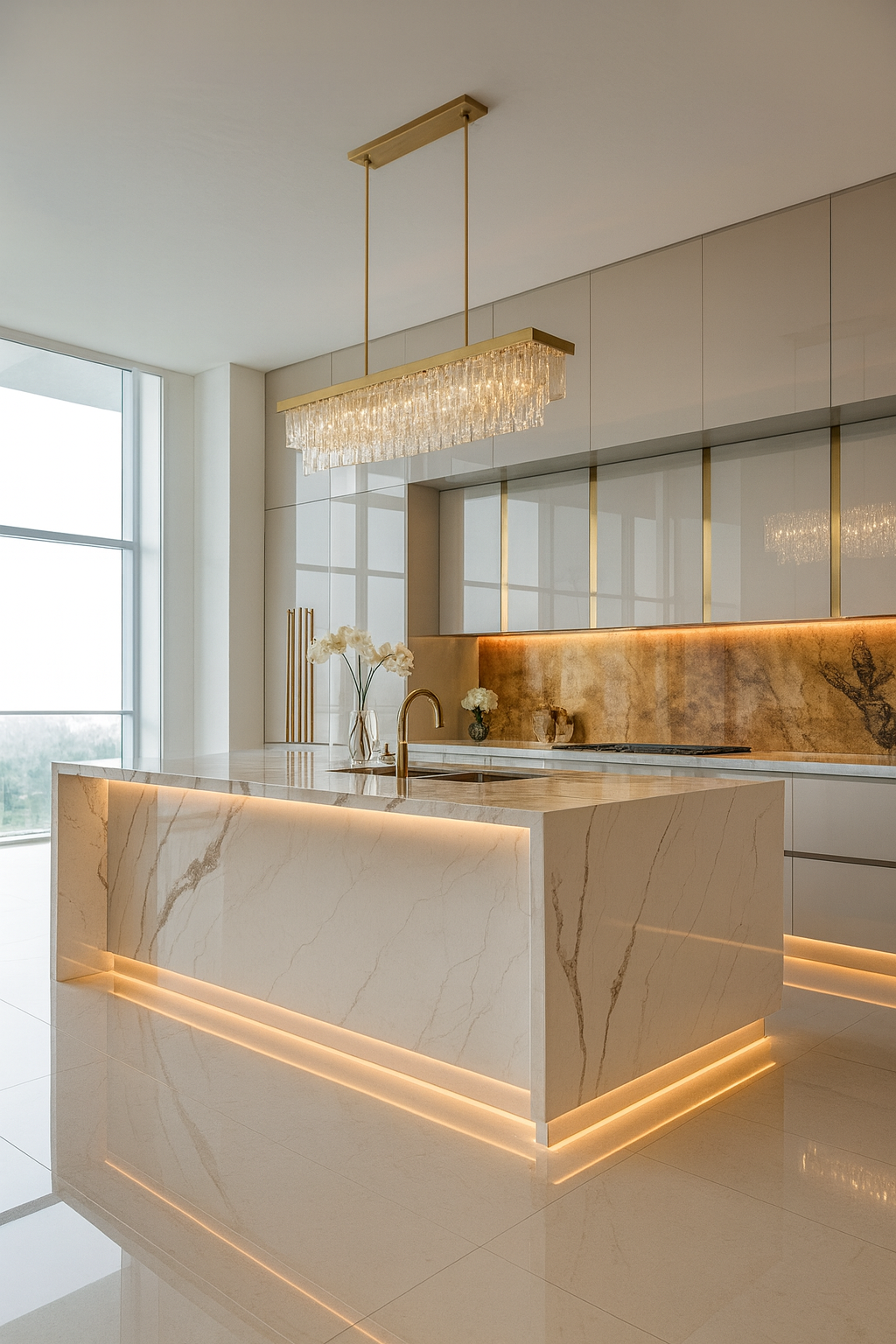 Cream Vein Marble Kitchen Countertop