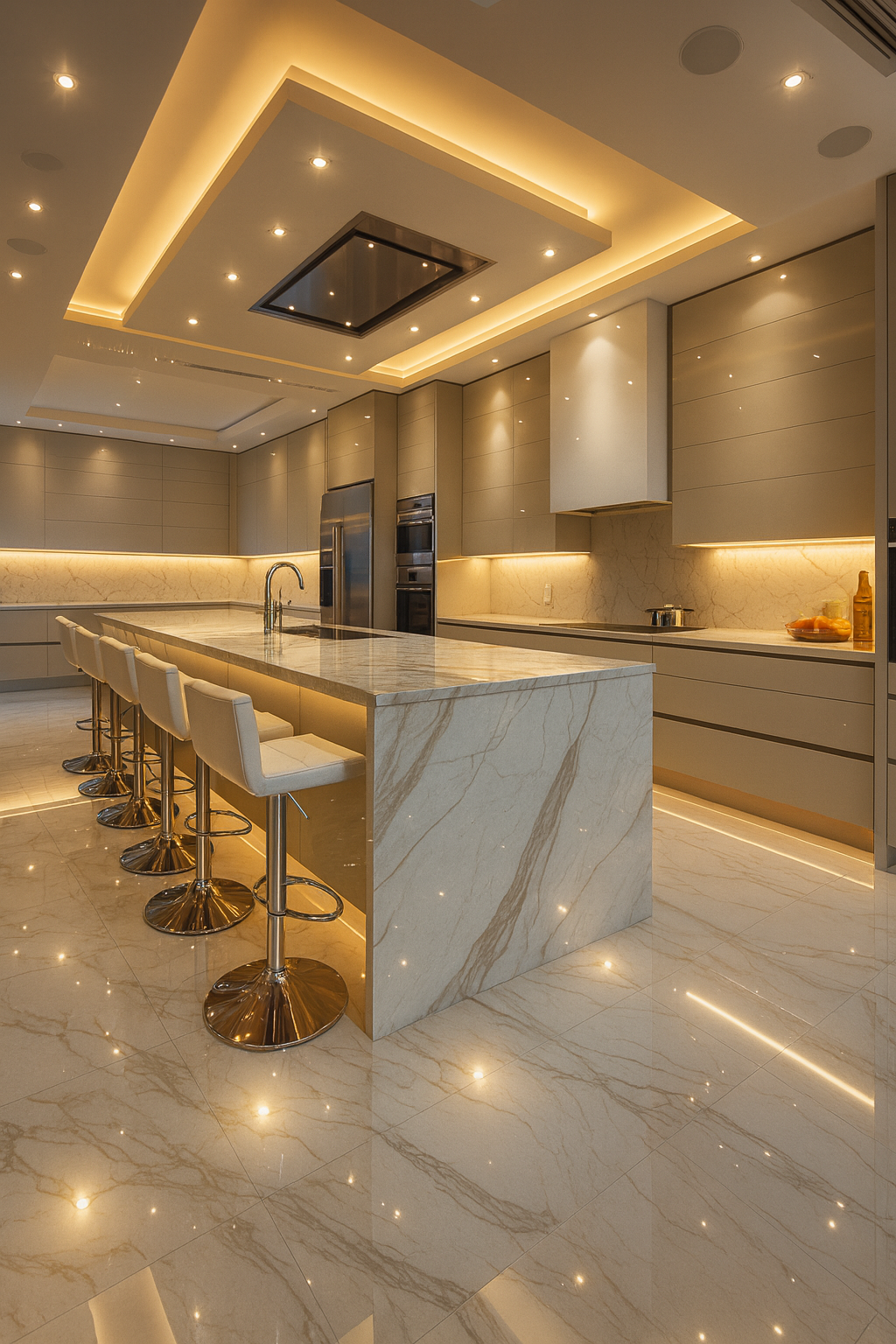 Glamorous Cream Vein Marble Kitchen Island
