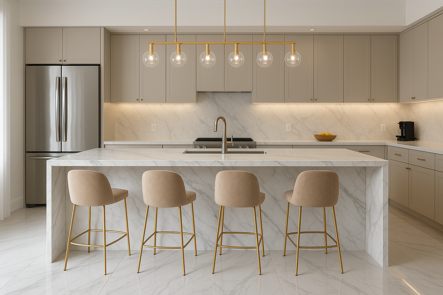 Glamorous Cream Vein Marble Kitchen Island