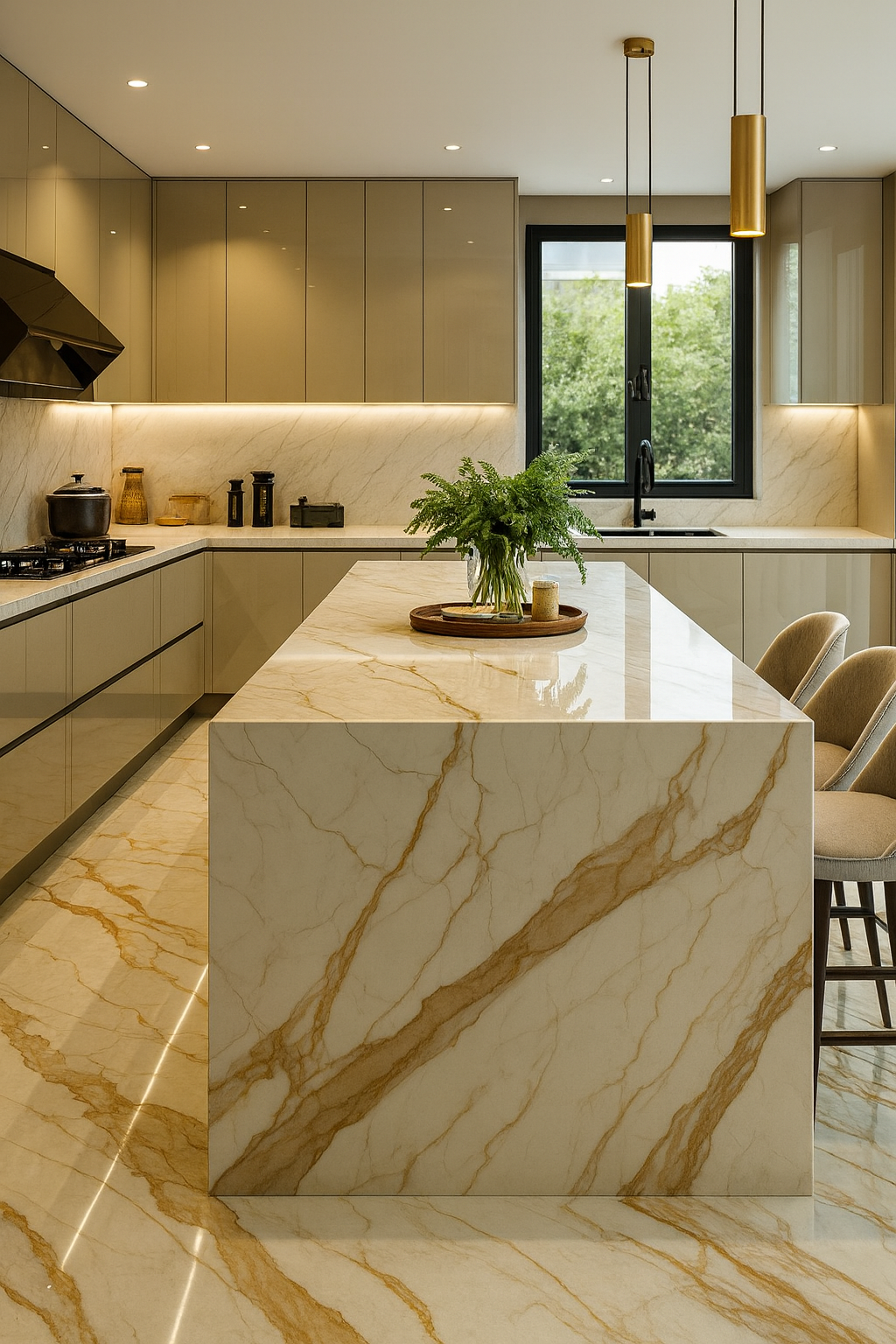 Warm Gold Vein Marble Kitchen Countertop