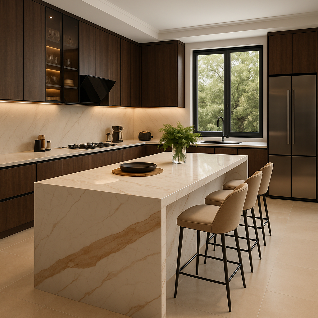 Warm Gold Vein Marble Kitchen Countertop