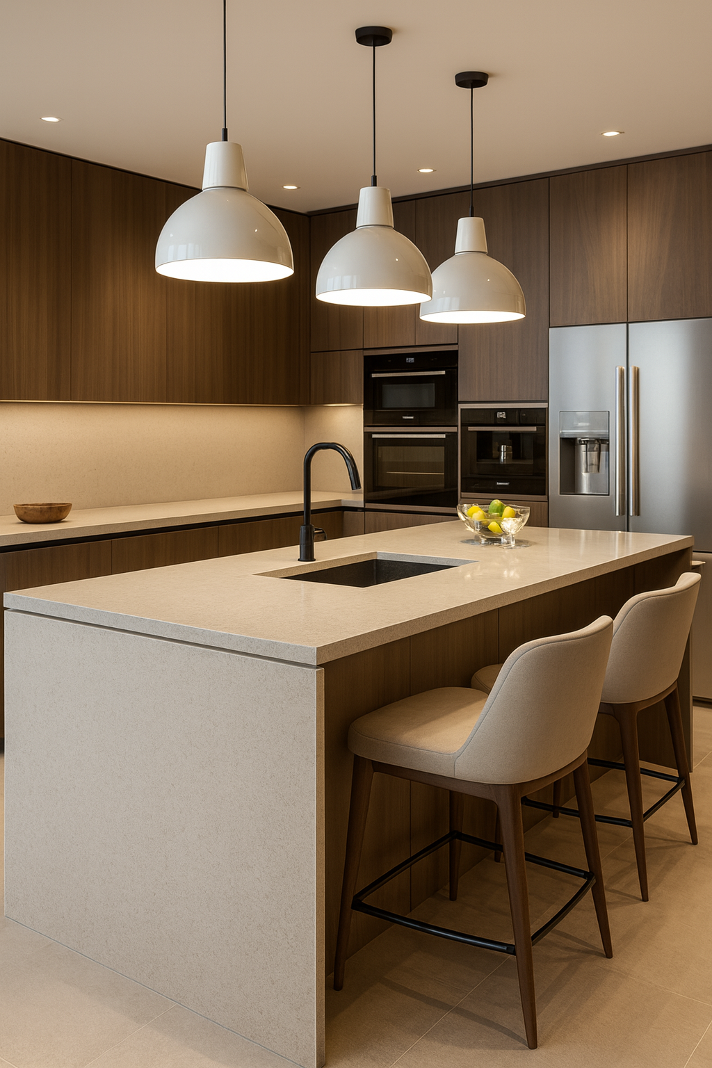 Minimalist Cream Quartz Kitchen Island