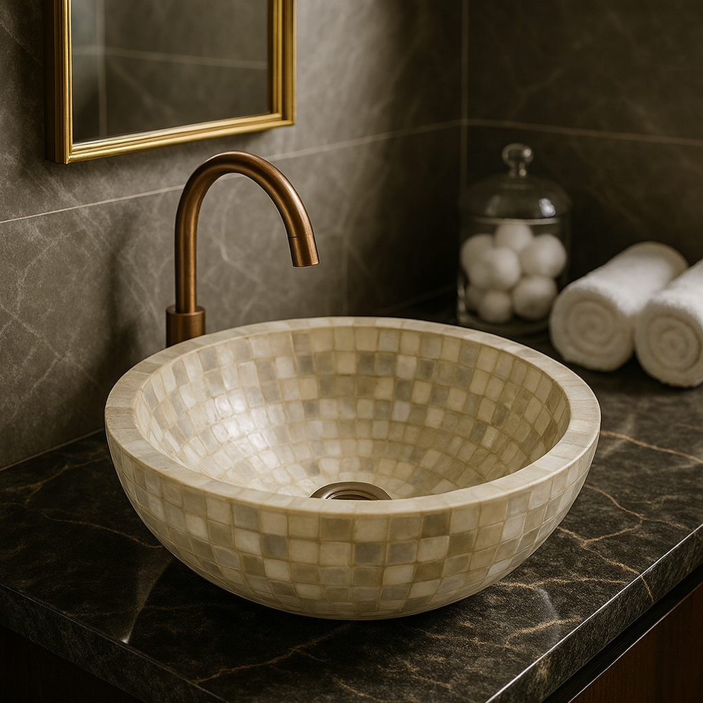 Mother-of-Pearl Mosaic Round Basin