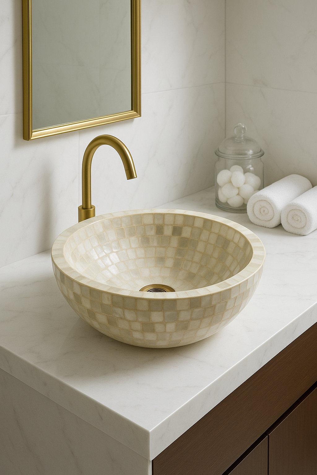 Mother-of-Pearl Mosaic Round Basin