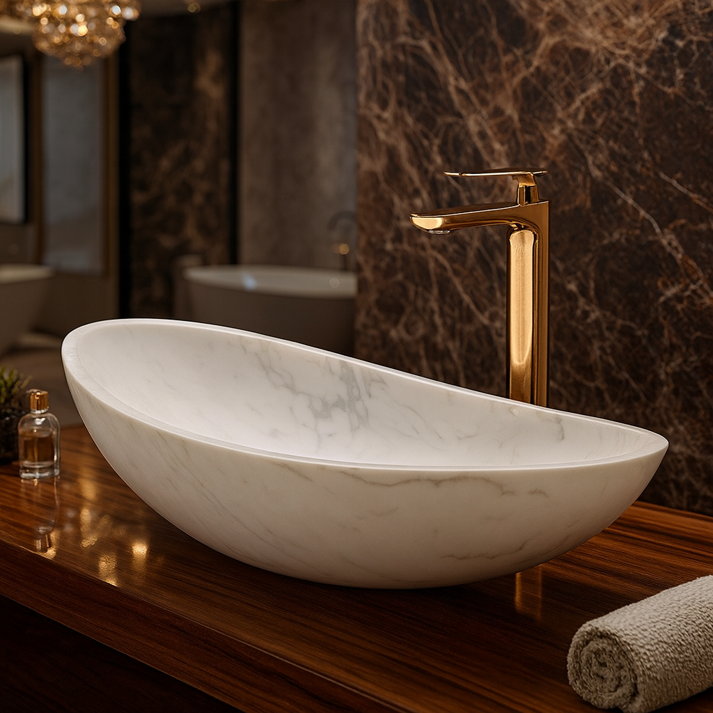 Minimalist White Marble Oval Basin