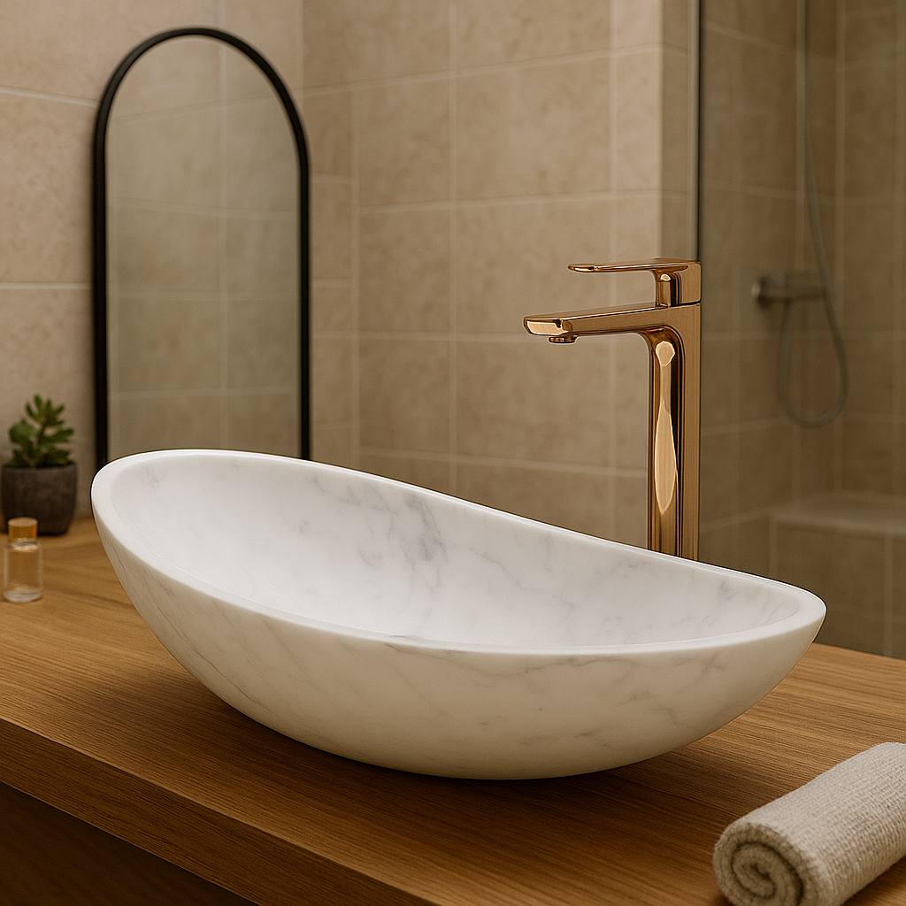 Minimalist White Marble Oval Basin