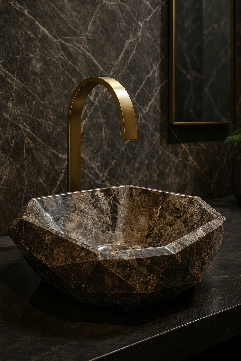 Angular Brown Marble Geometric Basin