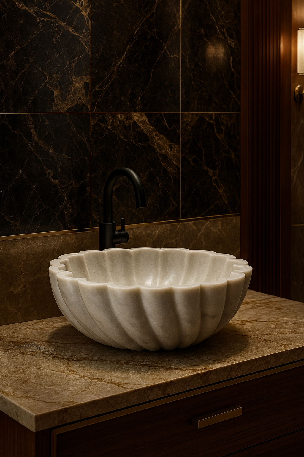 Sculpted White Marble Lotus Basin