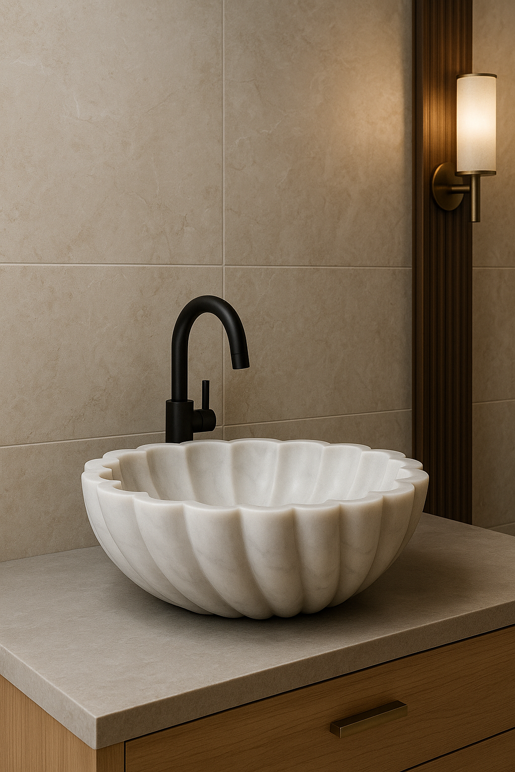 Sculpted White Marble Lotus Basin