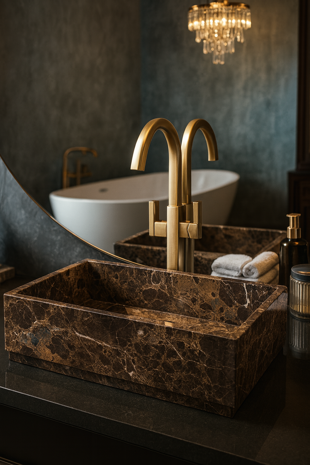 Rectangular Dark Emperador Marble Basin