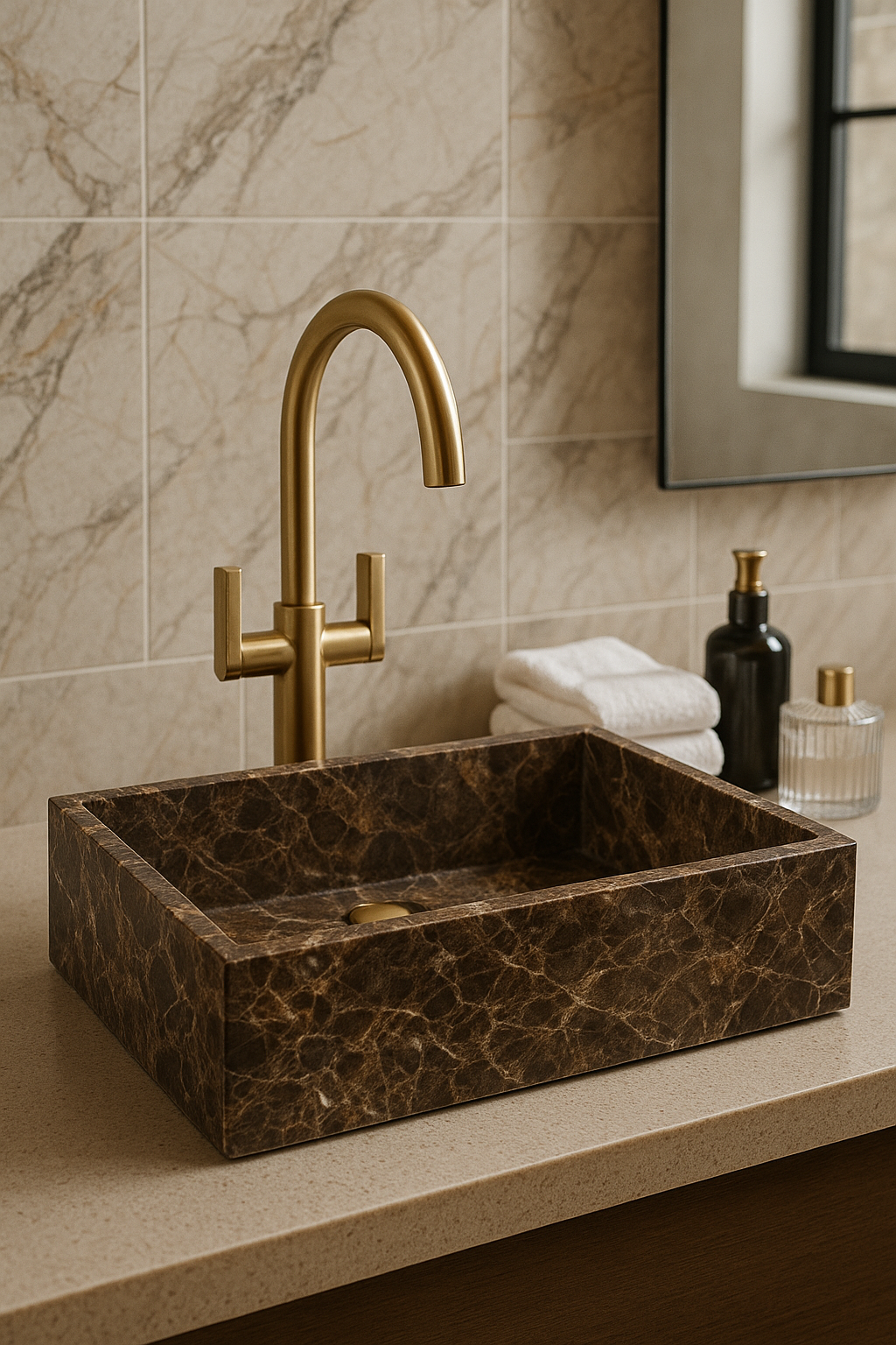 Rectangular Dark Emperador Marble Basin