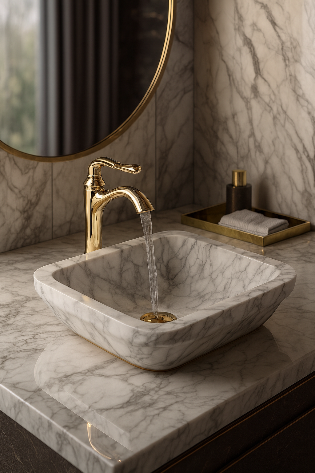 Gold Accented Carrara Marble Basin