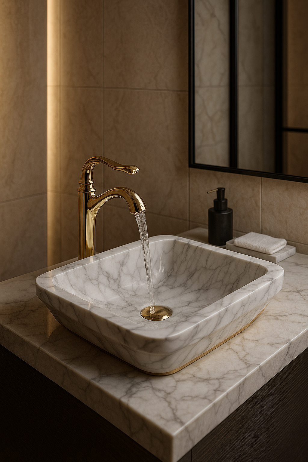 Gold Accented Carrara Marble Basin