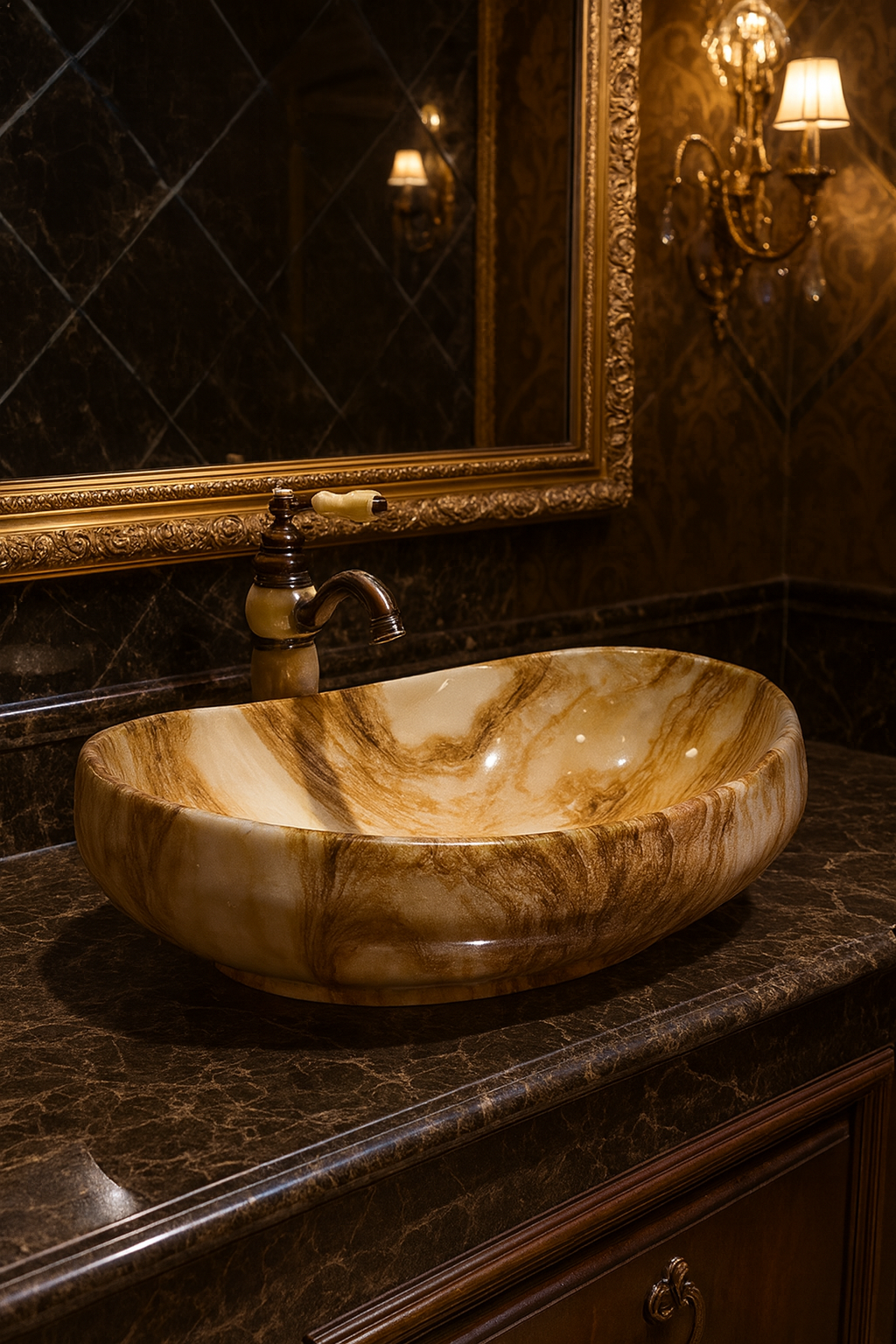 Warm Beige Onyx Oval Basin