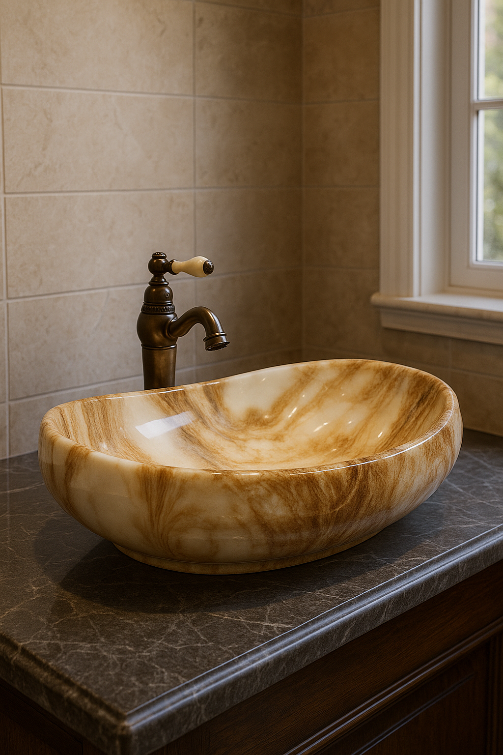 Warm Beige Onyx Oval Basin