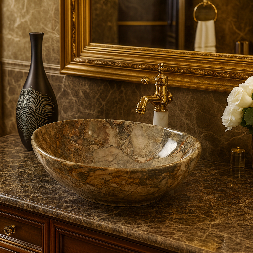 Earth-Toned Onyx Oval Countertop Basin