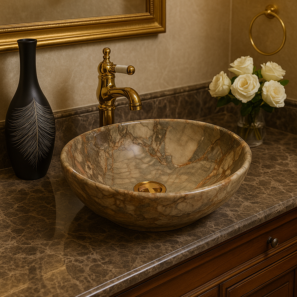 Earth-Toned Onyx Oval Countertop Basin