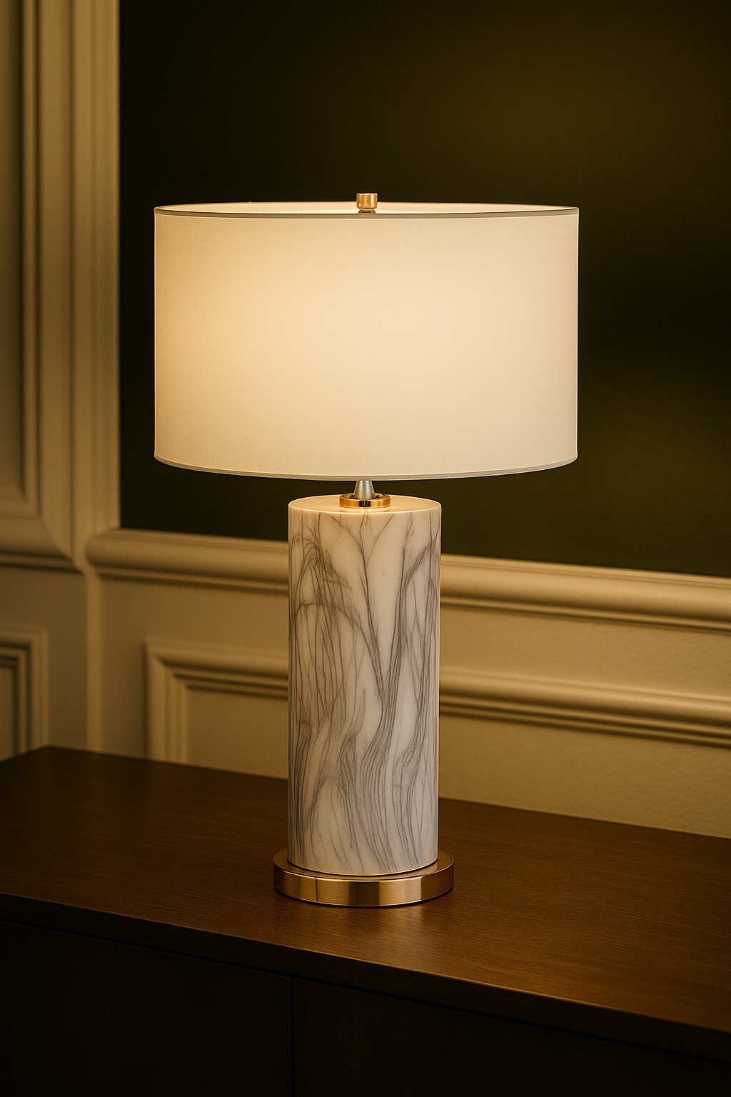 White Marble Table Lamp with Brass