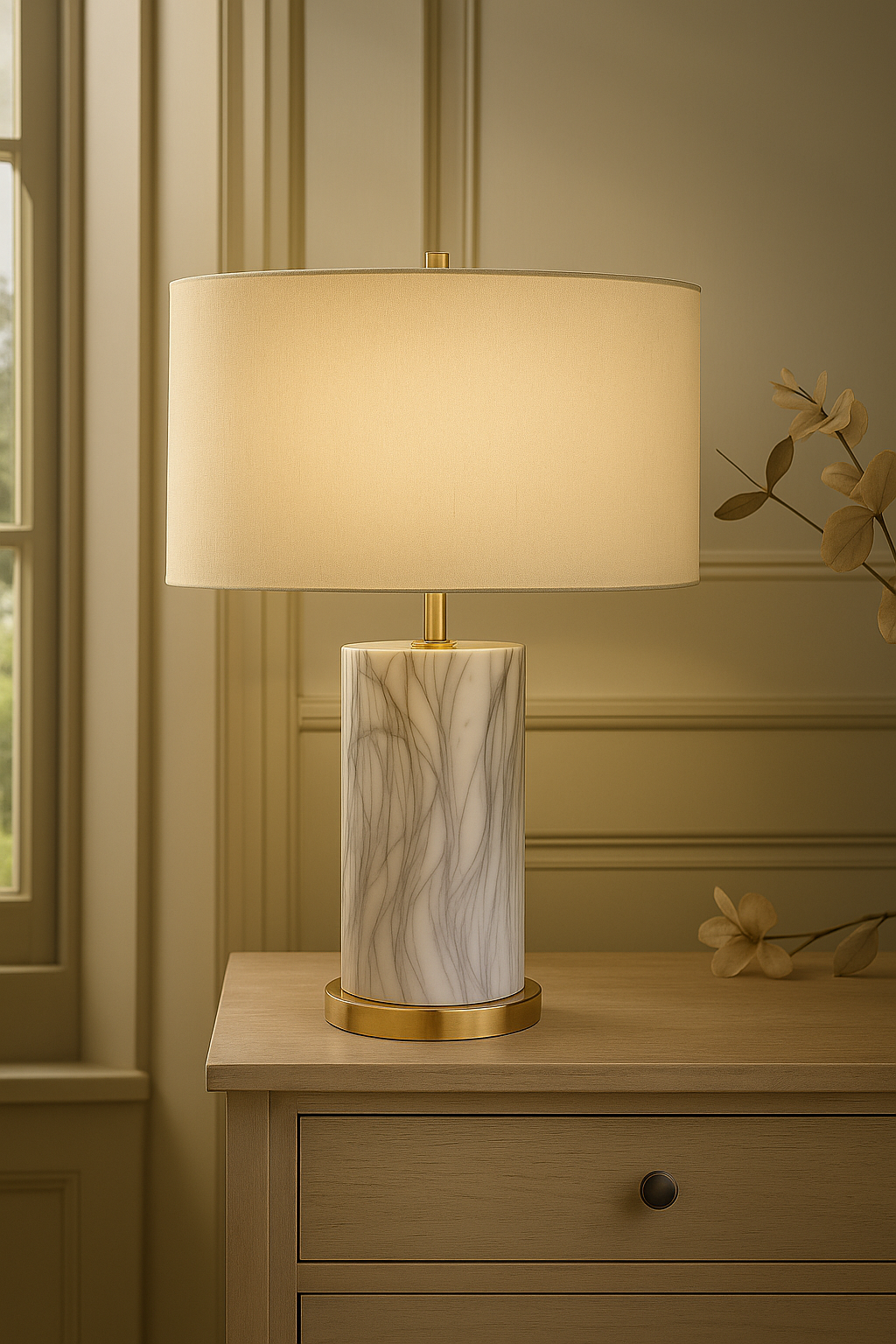 White Marble Table Lamp with Brass