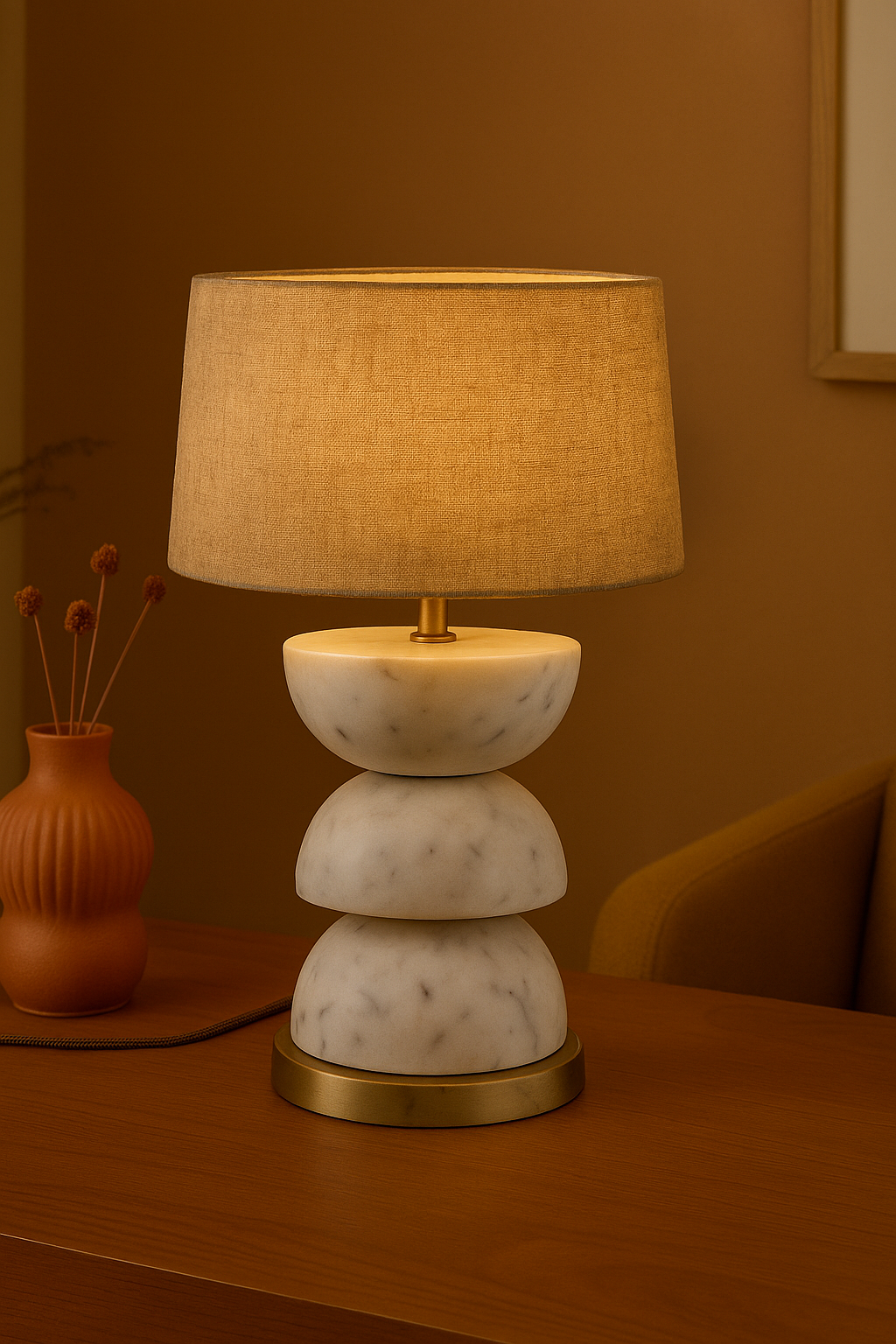 Tiered Marble and Brass Table Lamp
