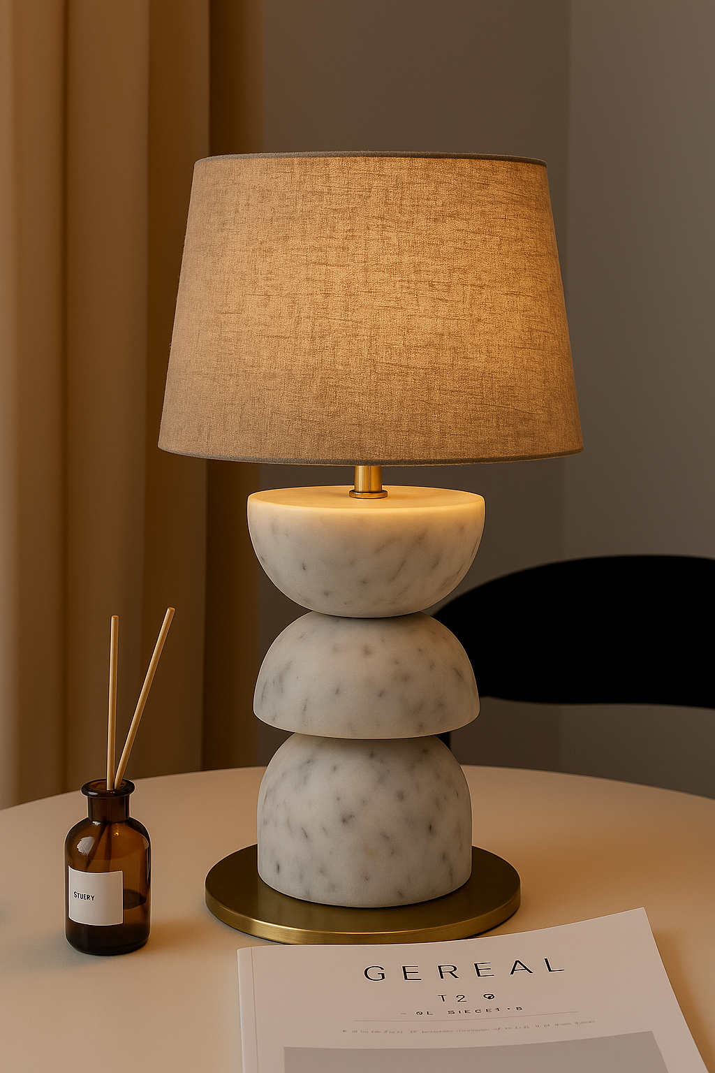 Tiered Marble and Brass Table Lamp