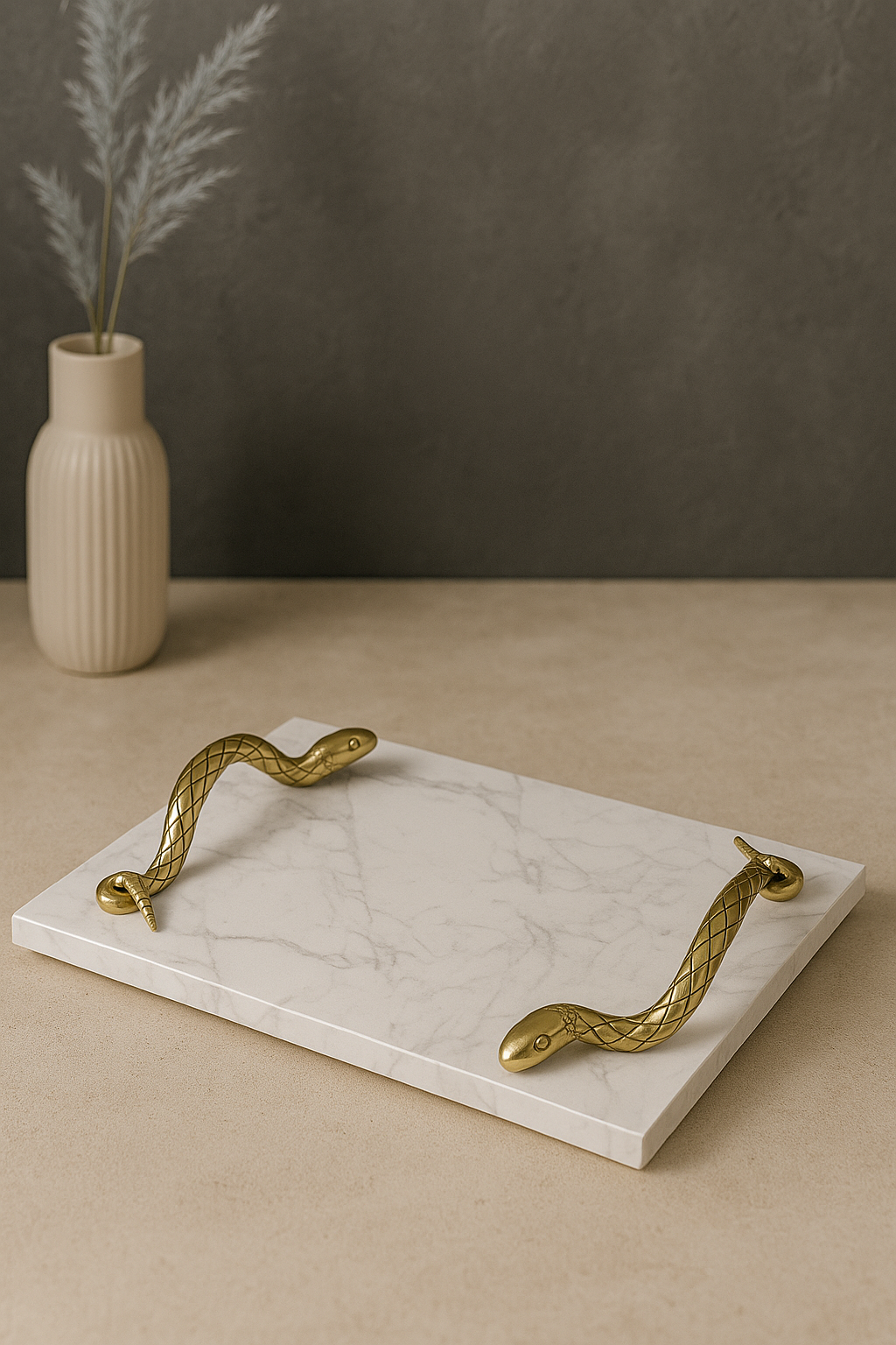Calacatta Marble Tray with Gold Snake Handles