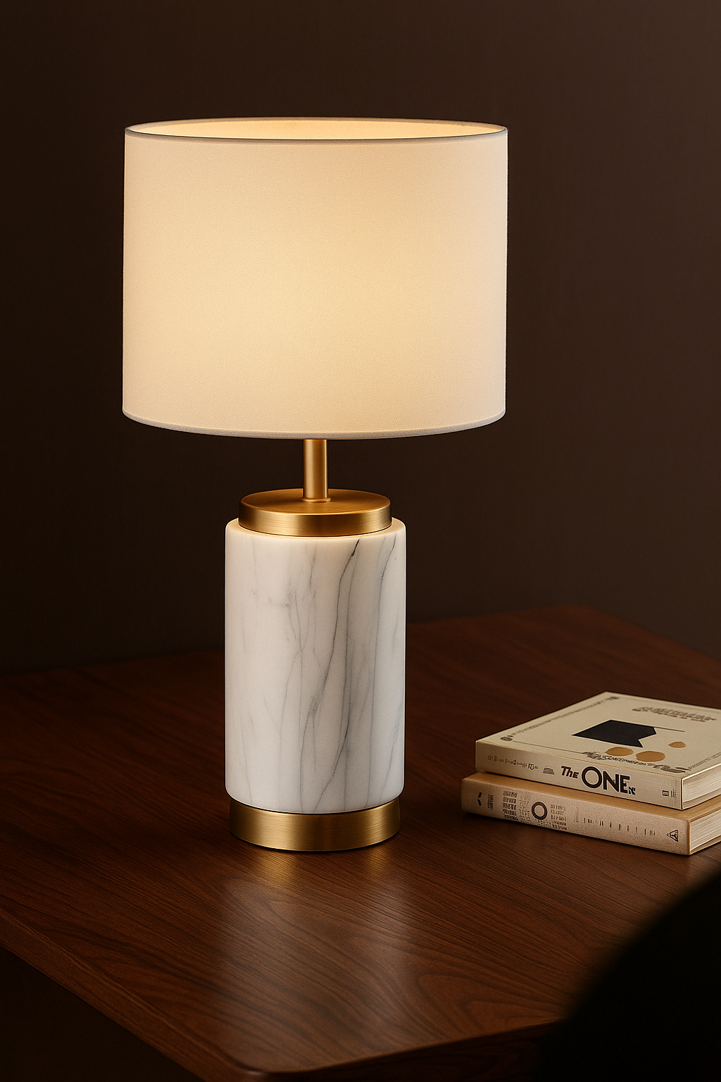 White Marble and Brass Table Lamp
