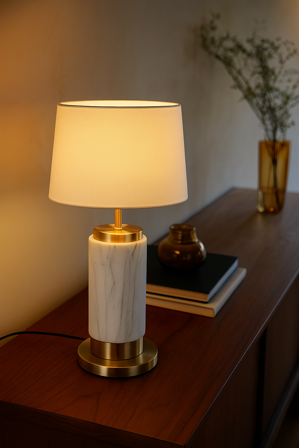 White Marble and Brass Table Lamp
