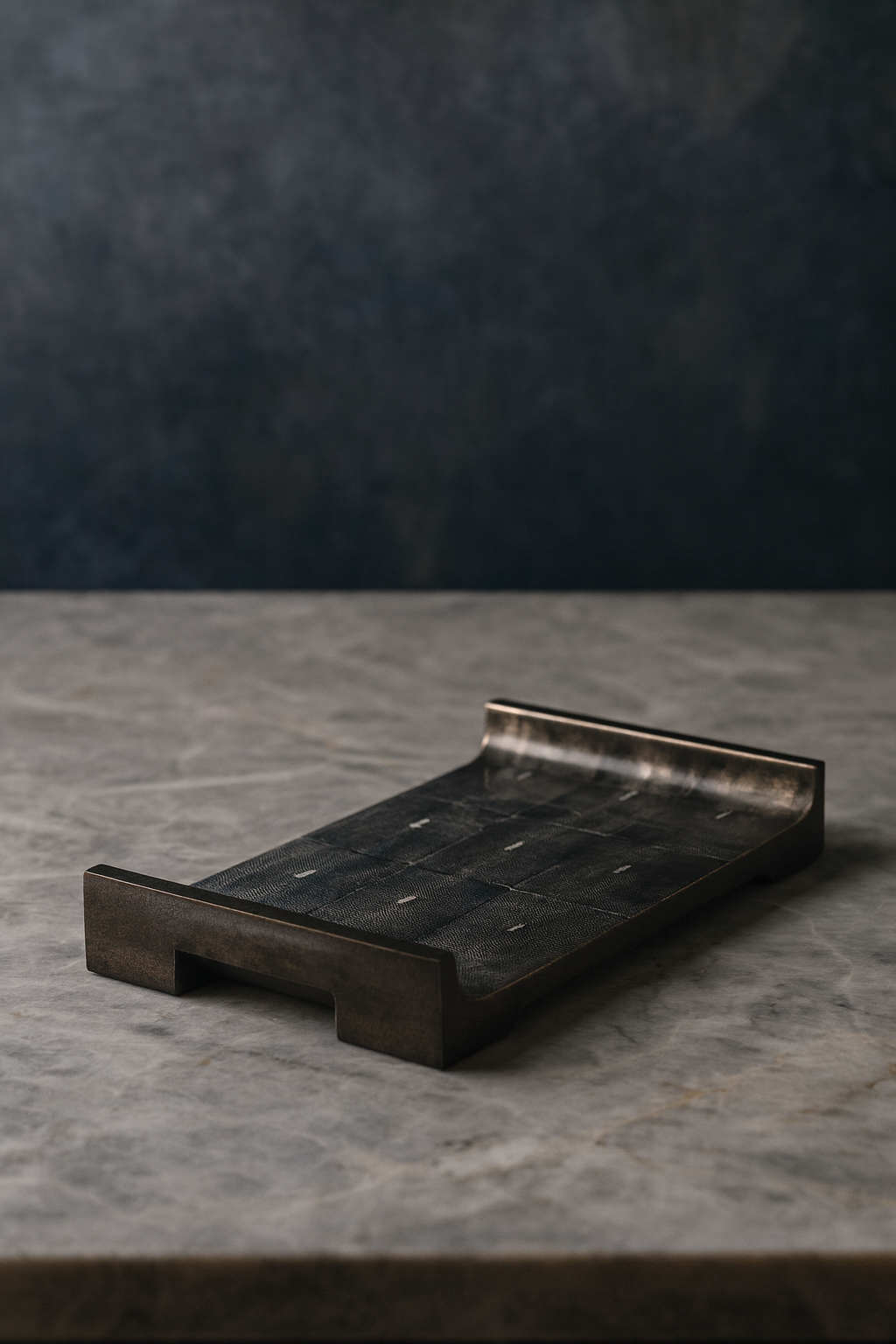 Black Leather and Bronze Rectangular Tray