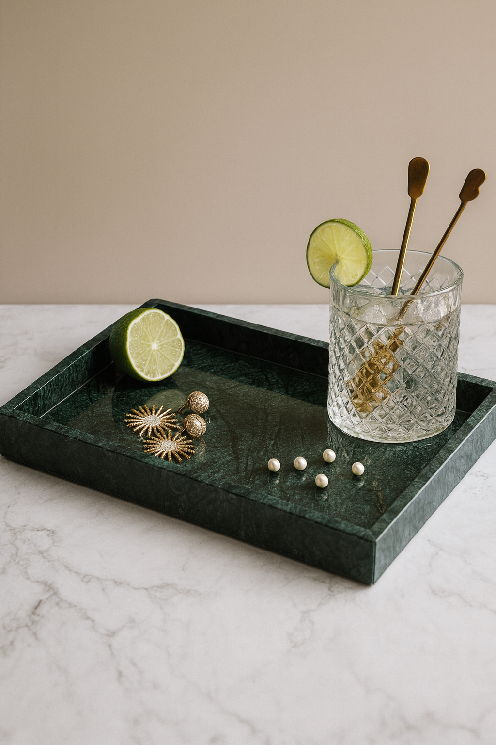 Rectangular Green Marble Tray