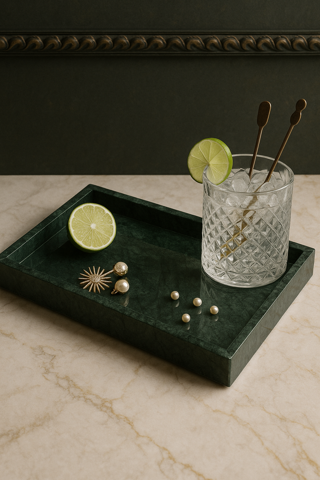 Rectangular Green Marble Tray