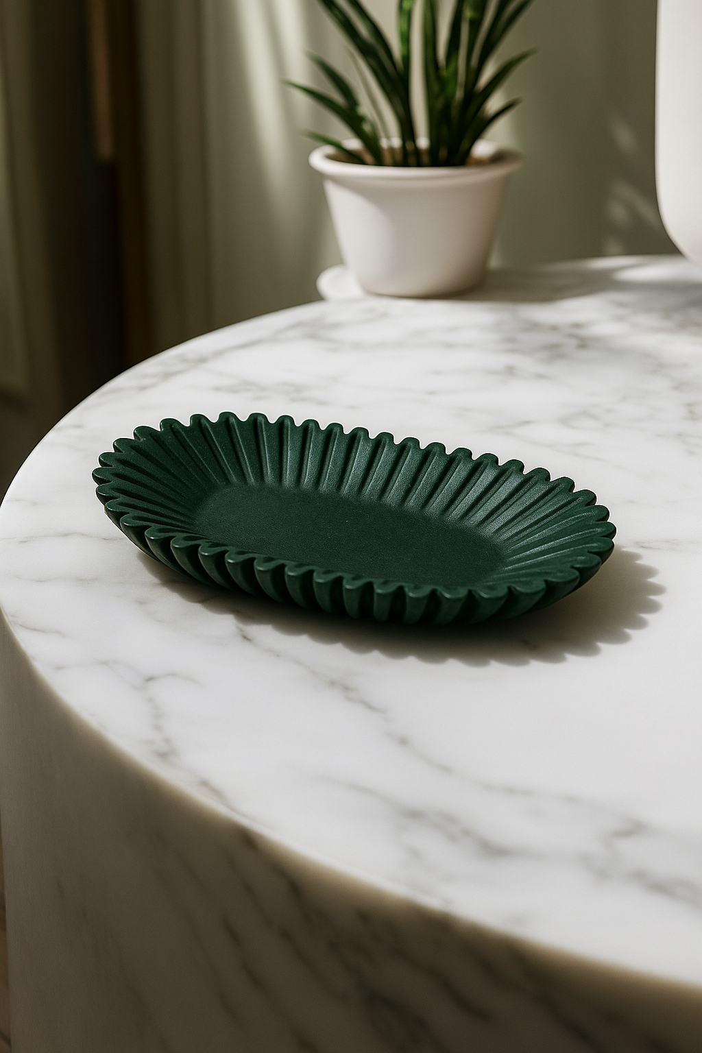 Deep Green Marble Fluted Tray
